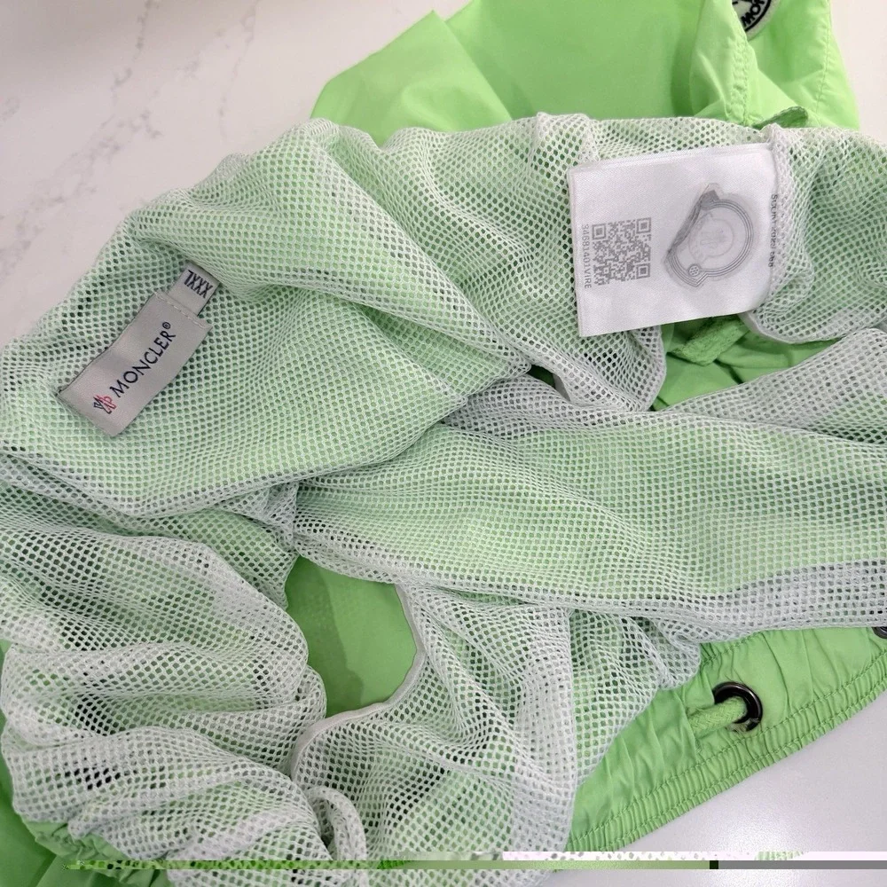 Moncler Boxer Mare Swim Shorts Neon Green Logo Patch Mesh Lined XXL